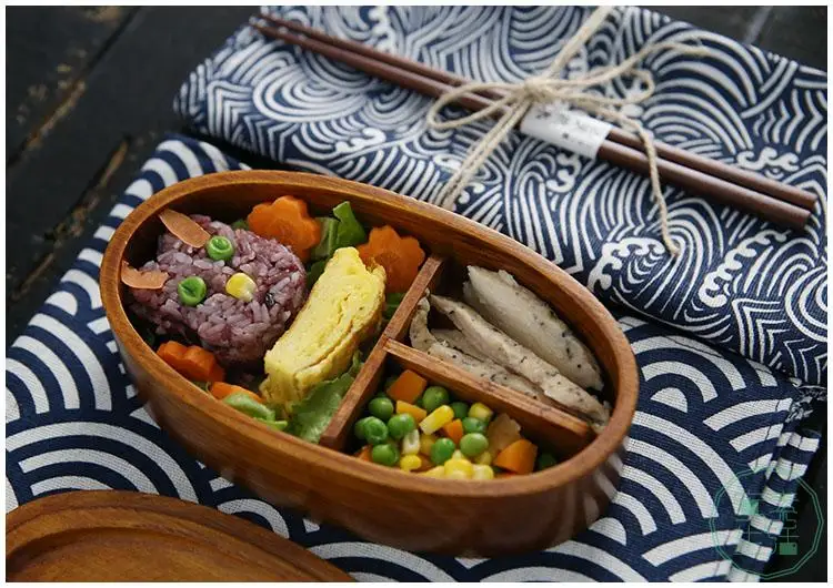 Овальные деревянные Коробки для обедов японский ручной работы суши Bento Lunchbox с разделителем Портативный Еда фрукты контейнер Посуда Столовая посуда набор