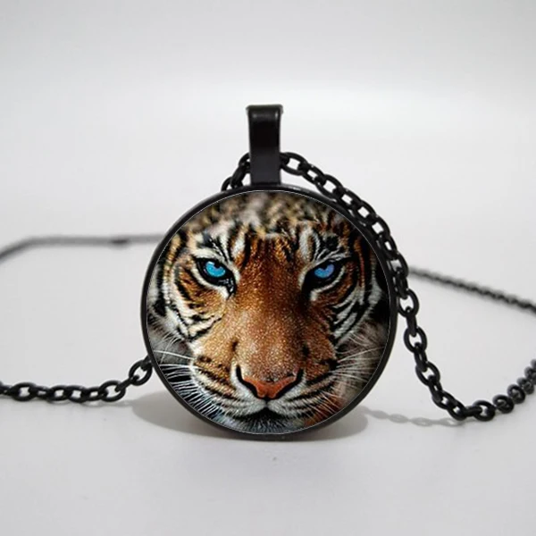 

hot sale, charm tiger pendant S-plated glass pendant jewelry S chain necklace.Convex dome glass necklace handmade