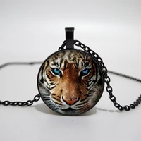 hot sale charm tiger pendant s plated glass pendant jewelry s chain necklace convex dome glass necklace handmade