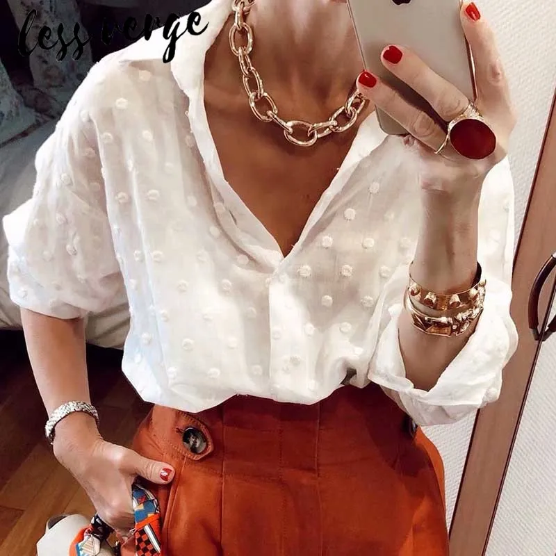 Lessverge жаккардовая шифоновая блузка в горошек рубашка Женская Прозрачная