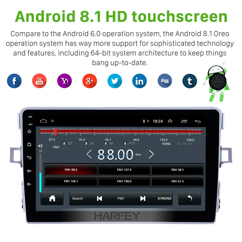 Harfey Android 8,1 " gps навигация радио для Toyota Verso 2011- с Wi-Fi Bluetooth AUX поддержка Carplay Цифровое ТВ SWC