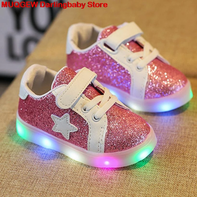 New Baby Fashion Lovely Star Sneaker LED Luminous Children Casual Colorful Light Tenis Infantil Girls Shoes Kids For Girl | Детская