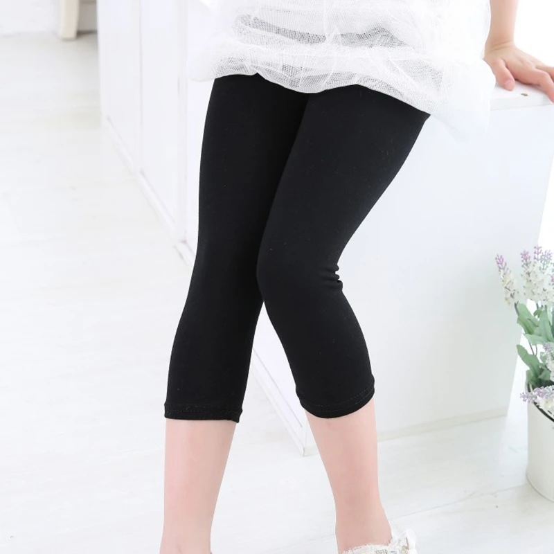 Леггинсы для девочек повседневные однотонные облегающие брюки три четверти 2020