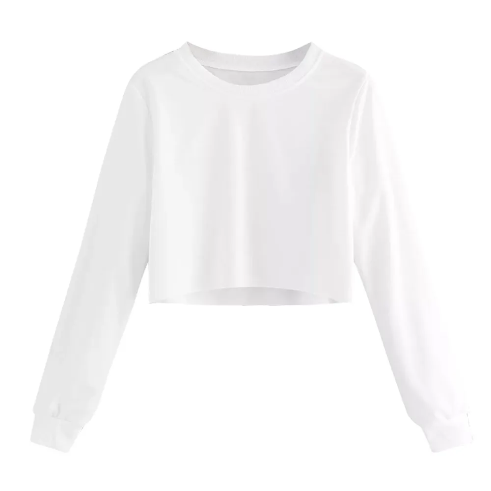White Женские толстовки с длинным рукавом и круглым вырезом, Однотонный свитер, пуловер, топы, блузка, толстовка, Sudadera Mujer, Женская толстовка с капюшоном, короткие рубашки, новинка - Цвет: White
