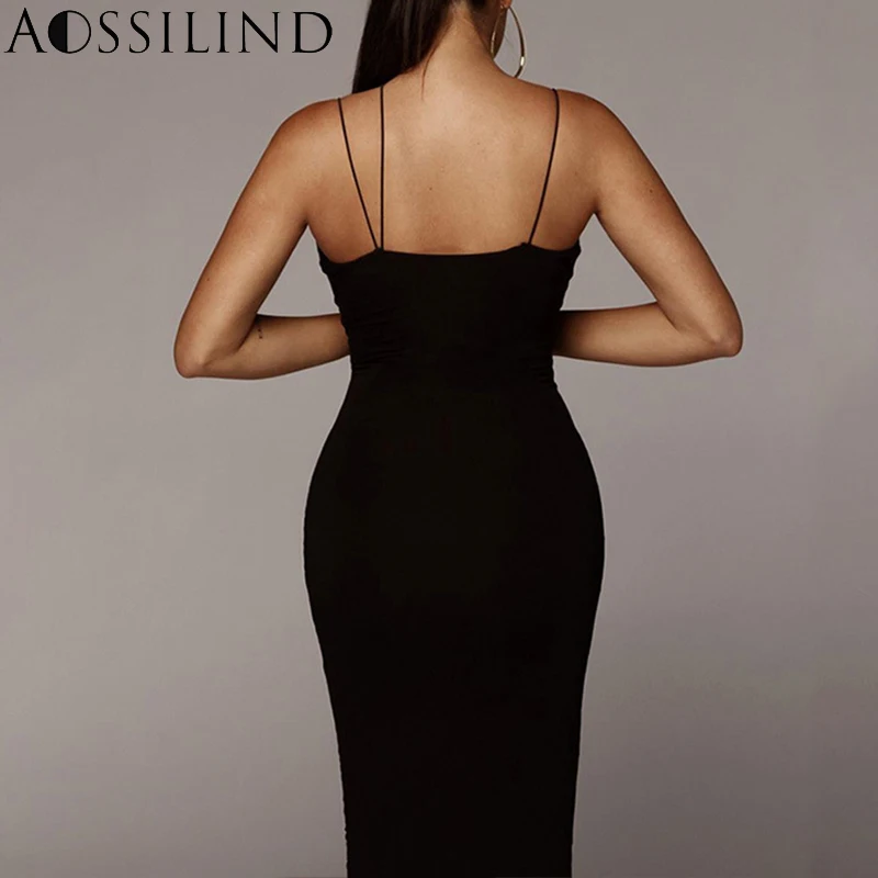 Женское длинное платье с v-образным вырезом AOSSILIND неоново-желтое облегающее на