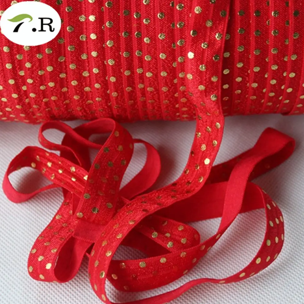 F003-250 red 23 Цвета Золотая фольга в горошек складывается на резинке, 5/" Золотой точка воротник, эластичный, 50 ярдов/партия - Цвет: F003-250 red