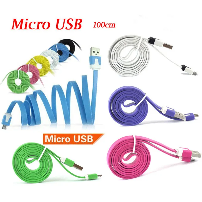 1M Colorful noodle Flat V8 micro usb data charger cable for Samsung Galaxy S4 S IV i9500 S3 i9300 N7100 Free shipping | Мобильные