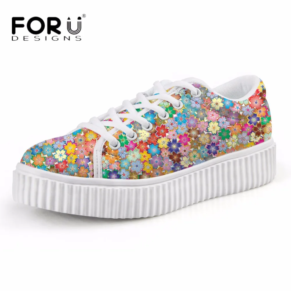 

FORUDESIGNS Height Increasing Shoes Women Sequins Printed Women's Flat Platform Shoes Classic Low Top Female Casual Flats Mujer