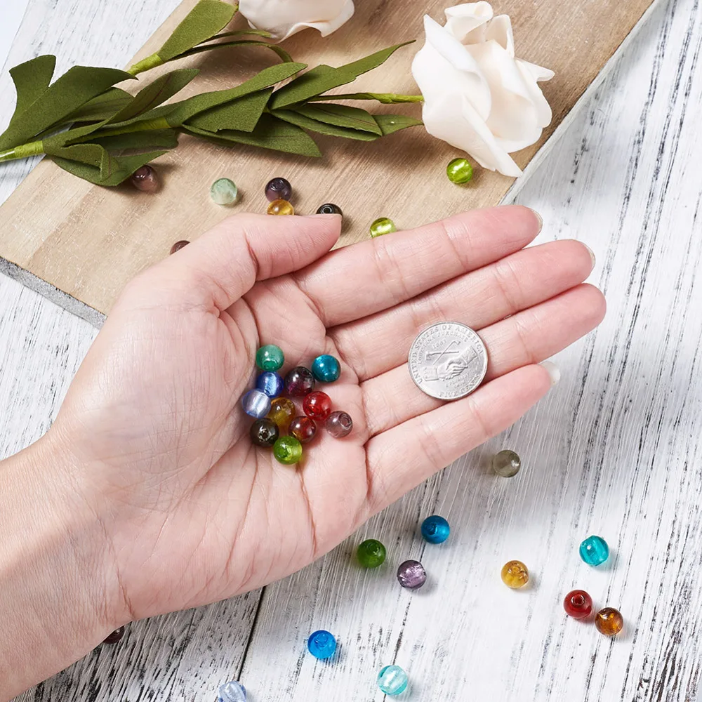 200pcs/lot 8mm 10mm 12mm Round Handmade Foil Glass Lampwork Spacer Beads Multi Color Hole: 2mm for DIY Jewelry Making|glass beads|mixed colorbeads