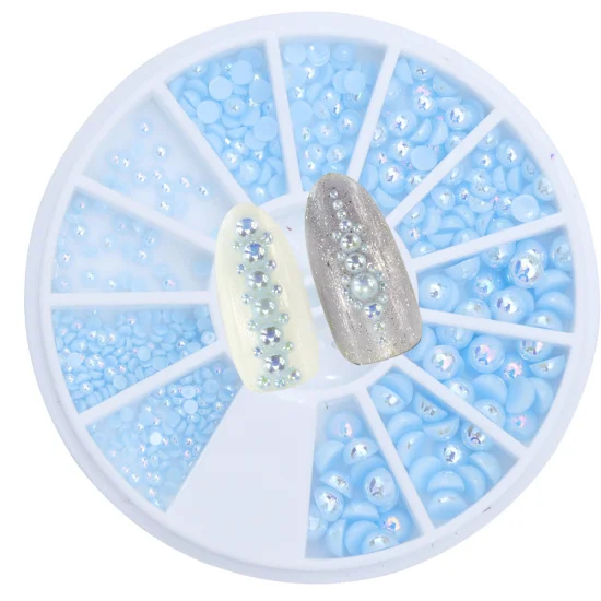 Light Blue Полная красота смешанный размер русалка AB Цвет Блеск ногтей жемчуг 3D хрустальные бусины Маникюр полукруг украшения для ногтей#251-253 - Цвет: Light Blue