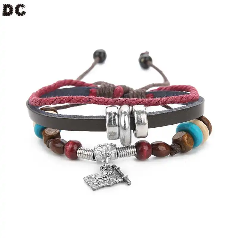 DC череп кожаные панк браслеты модные ювелирные изделия ручной работы Тканые