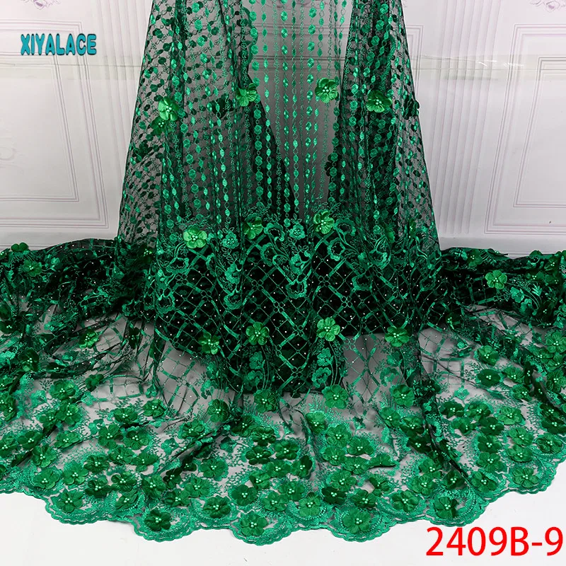 Африканская кружевная ткань высокого качества Кружева 3D Цветы Tullle кружевная ткань французская кружевная ткань с бусинами для бисер YA2409B-1