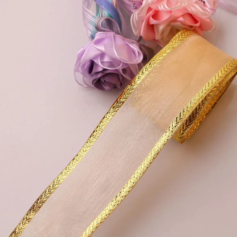 6cm2yard Аксессуары для творчества, лента с проволочным краем, Жесткая сетка, лента, Золотая и Серебряная лента, декоративная подарочная коробка с деревом, упаковка с бантом - Цвет: 6cm2yard