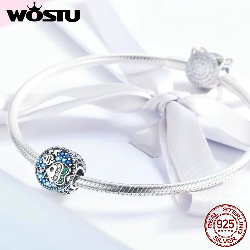 WOSTU 100% стерлингового серебра 925 пробы подводный мир хрустальные рыбные бусы Шарм