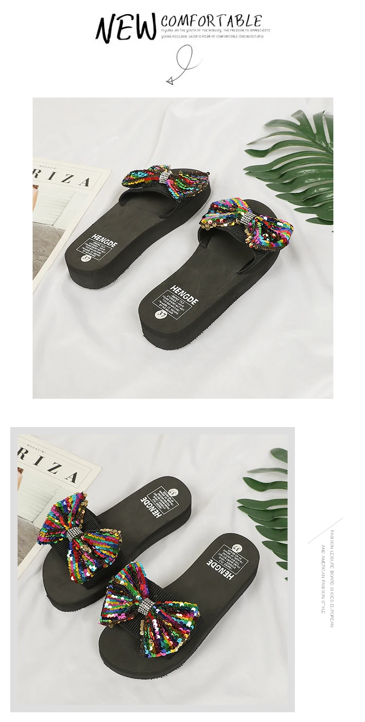 Women Bow tie Summer Sandals Slipper Indoor Outdoor Flip flops Beach Shoes New Fashion Female Casual flower Slippers Platforms