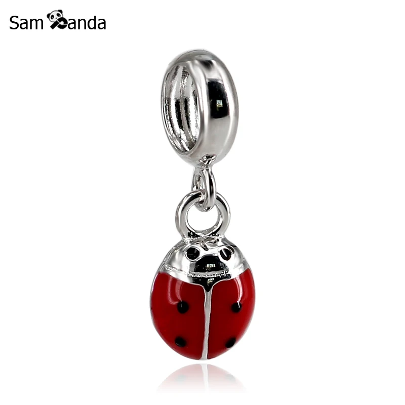Новая мода 925 стерлингового серебра милый красный желтый эмалью в виде божьей