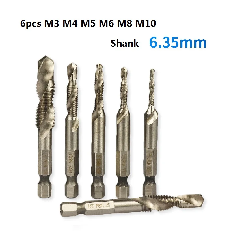 XCAN 6 шт. 1/4 шестигранный хвостовик HSS Метрическая резьба для крана HSS сверла спиральные трапециевидные краны ручные винтовые краны M3 M4 M5 M6 M8 M1O