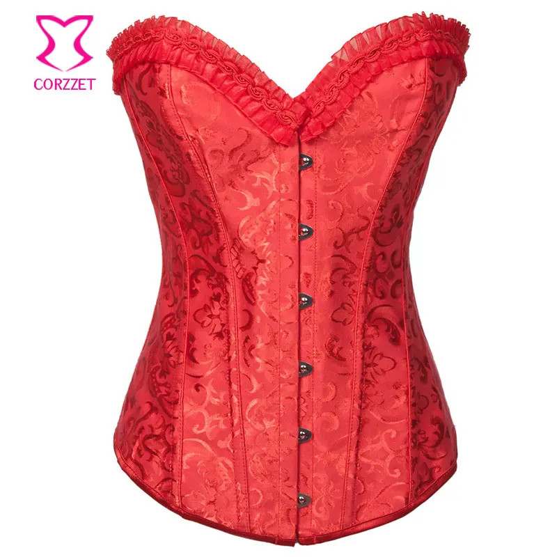 

Red Jacquard Plus Size Corset Corselet Overbust Sexy Corpetes E Espartilhos Steel Boned Gothic Corsets and Buatiers Women Korset