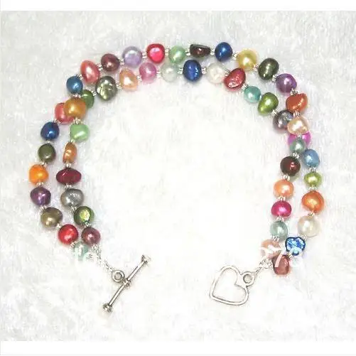 

New Arriver Jewelry 4-8MM Multicolor Nugget Freshwater Pearl Bracelet 2Rows Heart Clasp Wholesale New Free Shipping