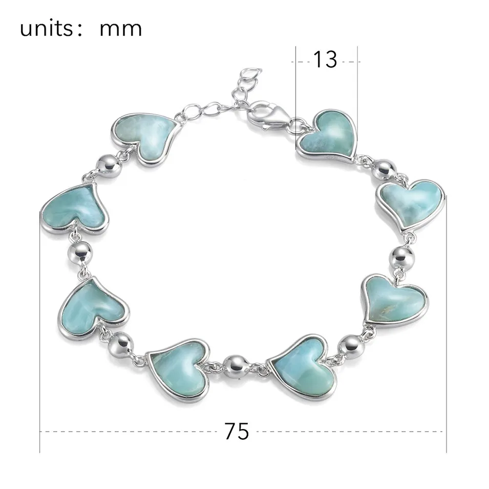 Eulonvan сердце 925 пробы серебряные браслеты для женщин Larimar натуральный камень красивые амулеты женские ювелирные изделия Прямая поставка S-3798