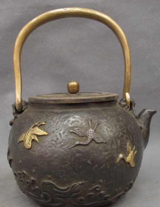 song voge gem S2793 Folk Chinese Bronze FengShui Fly Bird Crane Statue Handle Wine Pot Teapot Flagon | Дом и сад