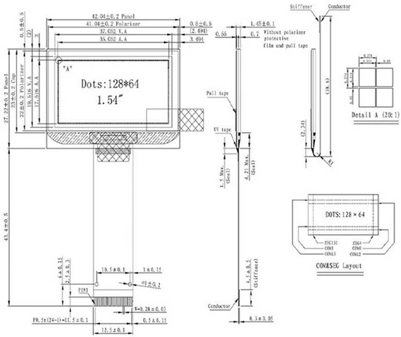 1 54 дюймовый 24PIN интерфейс 8Bit синий или белый OLED экран SSD1305 Привод IC 128*64 SPI I2C порт