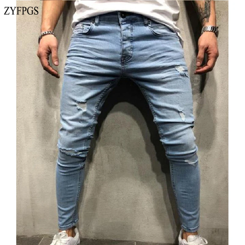 ZYFPGS Для мужчин печати Slim Fit джинсы мыть ноги блестящие джинсовые штаны эластичный