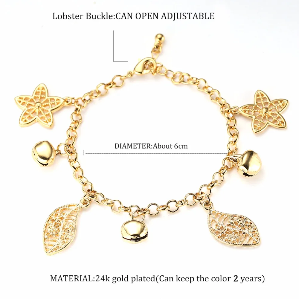 Новая мода 24 К золото Цвет листья цветок колокольчик Подвески звено цепи Омар