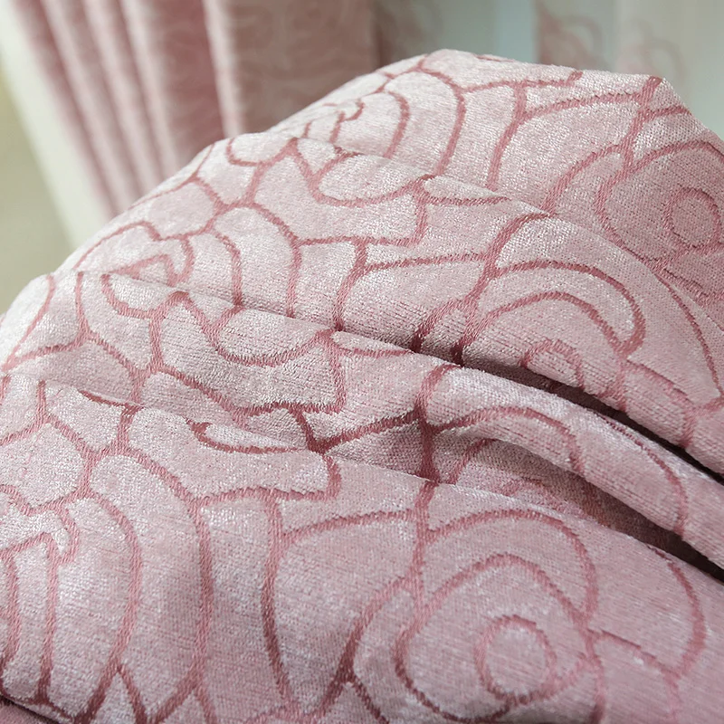 Штора из синели жаккардовой розовой розы на заказ Простая Современная Садовая