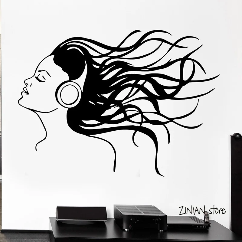 Наушники музыка волосы Крутые Настенные наклейки сексуальная девушка рок поп