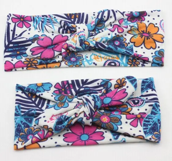 

New Top Sale Mom and Me Matching Turban Headband Set Jersey Cotton floral bunny ear Head Wraps & Mommy Knotted Hairband