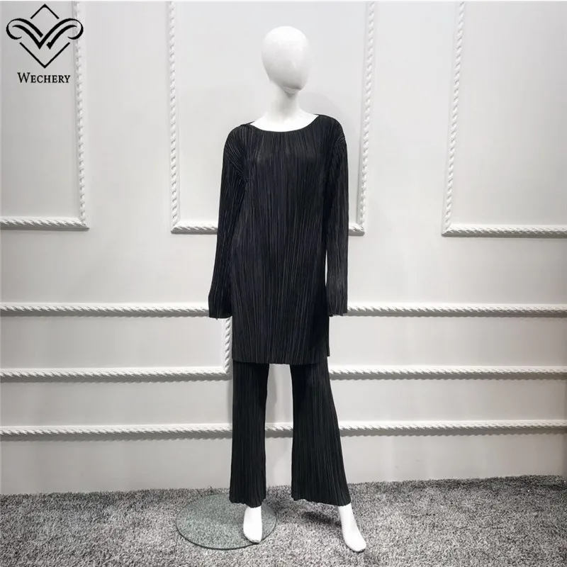 Wechery полосатый abaya набор для женщин jilbaw турецкая исламская одежда Черный Фиолетовый Зеленый Серый Плюс Размер Топы Брюки