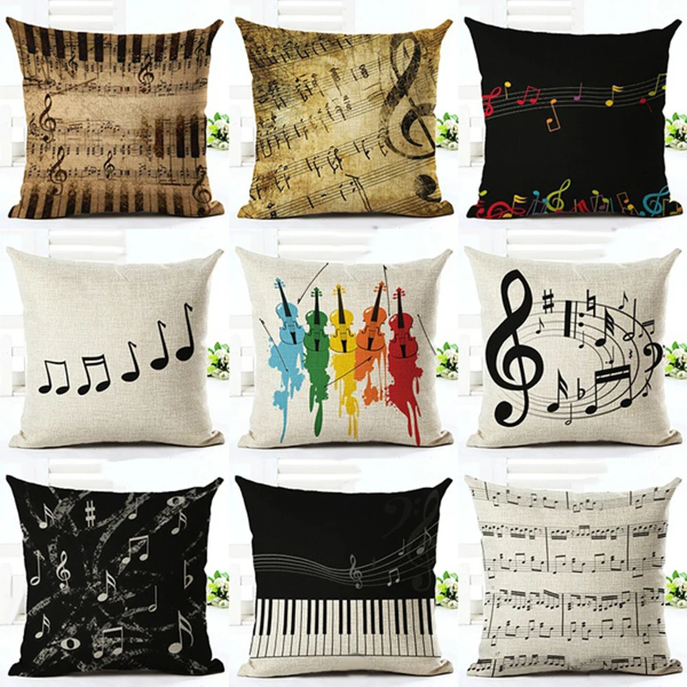 New Cushion Cover Music Series Note Printed Linen Square Pillowcase Throw Pillow | Дом и сад