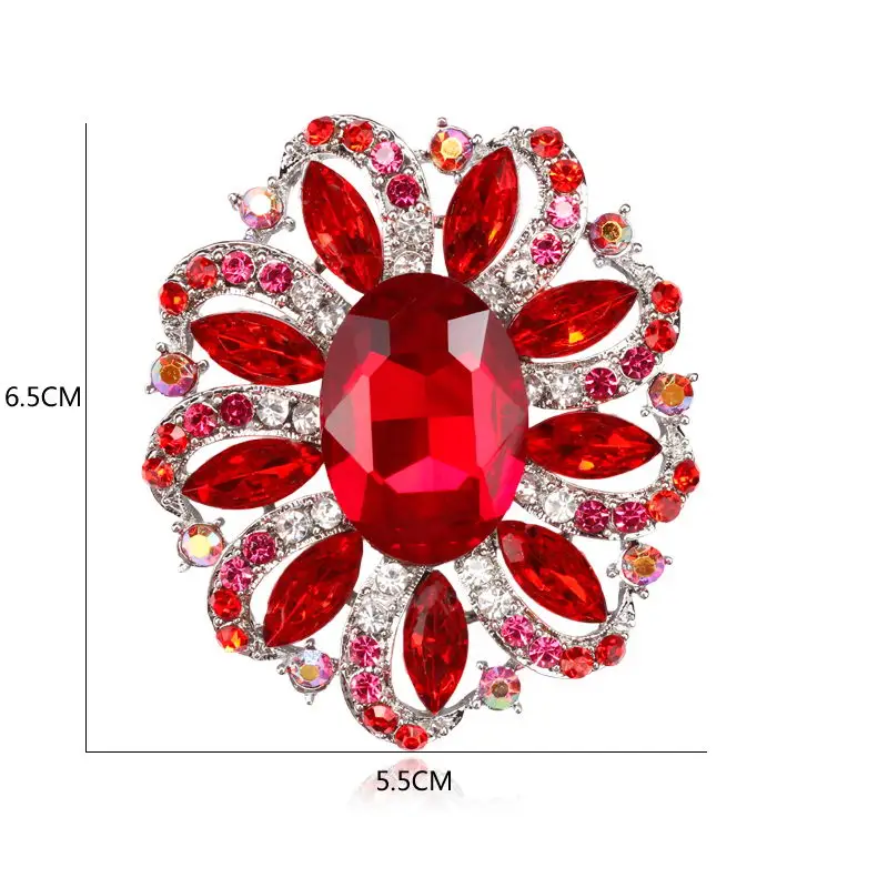 red silver Прямая с фабрики, Классические хрустальные стразы, большая овальная акриловая Цветочная Брошь, булавки для женщин различных цветов - Окраска металла: red silver