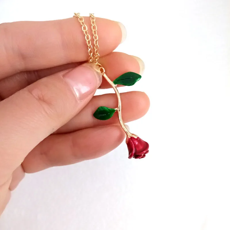 Ожерелье с подвеской в виде розы красного черного розового синего цветов|necklace