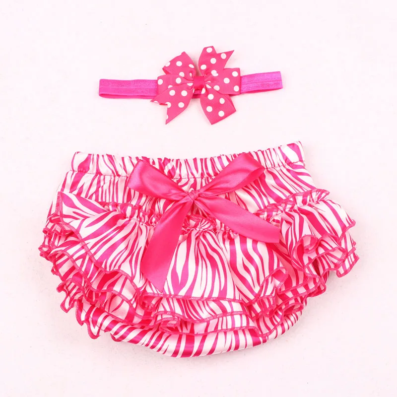 

Satin Zebra Stripes Silk Bow Baby Girl Tutu Ruffled Panties Infant Baby Shorts Diaper Covers Bloomers With Matching Headband Set