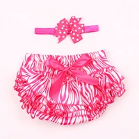 satin zebra stripes silk bow baby girl tutu ruffled panties infant baby shorts diaper covers bloomers with matching headband set