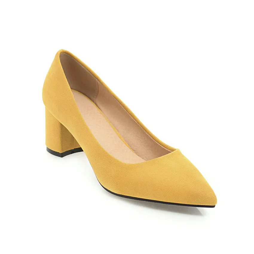 Yellow 3cm QUTAA/ г.; женская обувь; модные женские туфли-лодочки на высоком квадратном каблуке без застежки; повседневные свадебные туфли с острым носком; размеры 34-43 - Цвет: Yellow 3cm