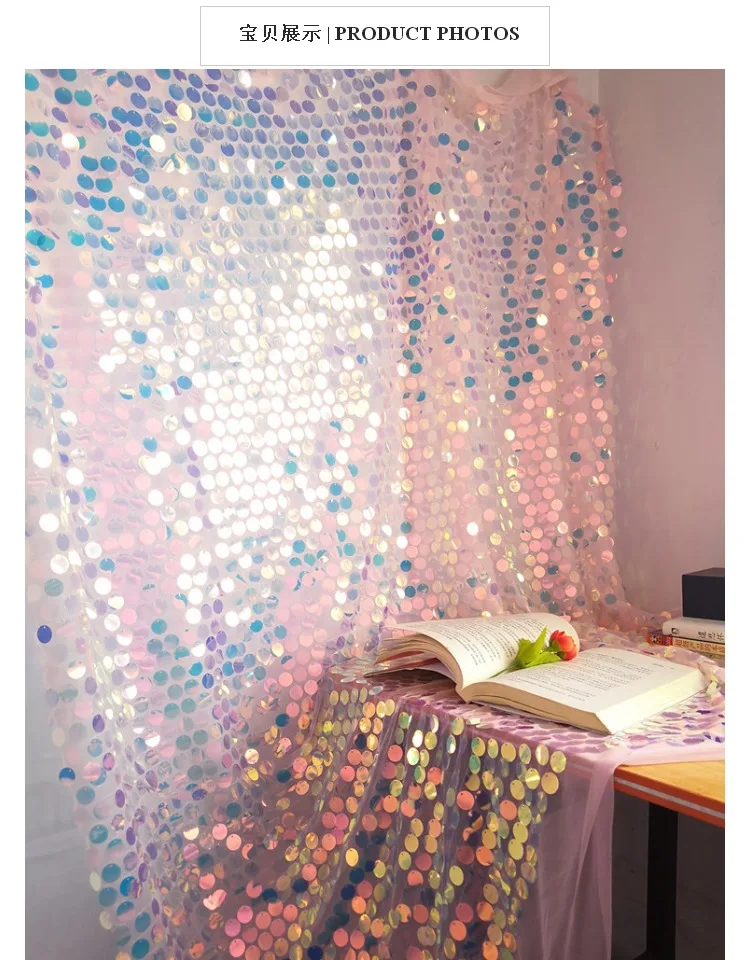 

Iridescent Mermaid Tablecloths Unicorn Party Holographic Wedding Baby Shower Birthday Embroidery Mesh Lace Glitter Sequin Fabric