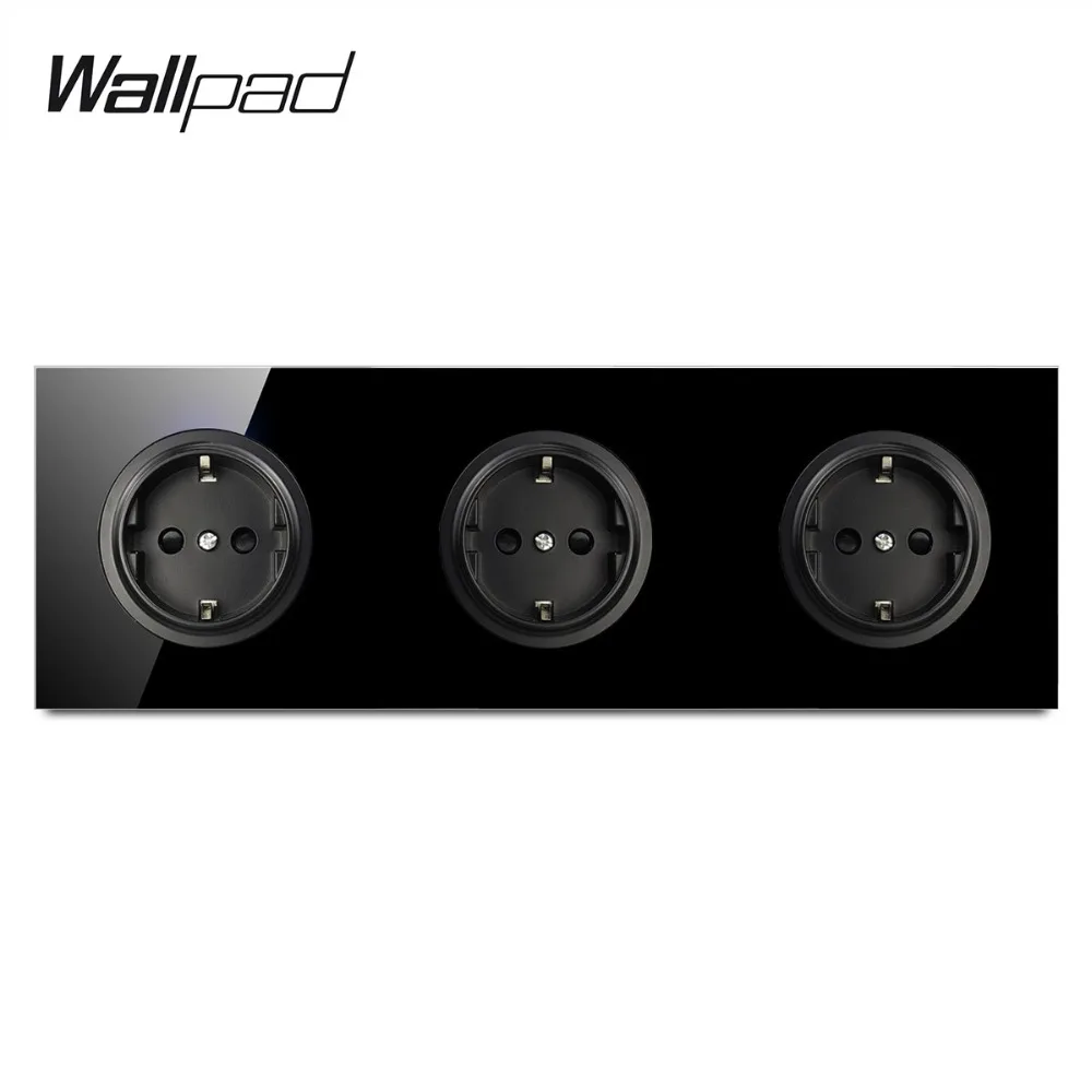Европейская Тройная настенная розетка Wallpad L6 из черного закаленного стекла