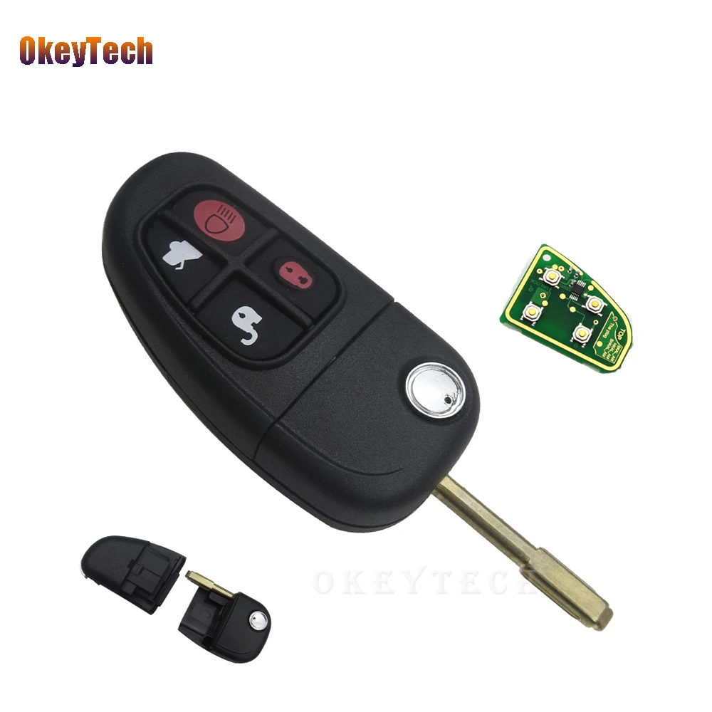 

OkeyTech 4 Buttons Flip Folding 315/433mhz 4D60 Chip Remote Control Car Key Fob Replacement For Jaguar X-Type S-Type XJ XK Type