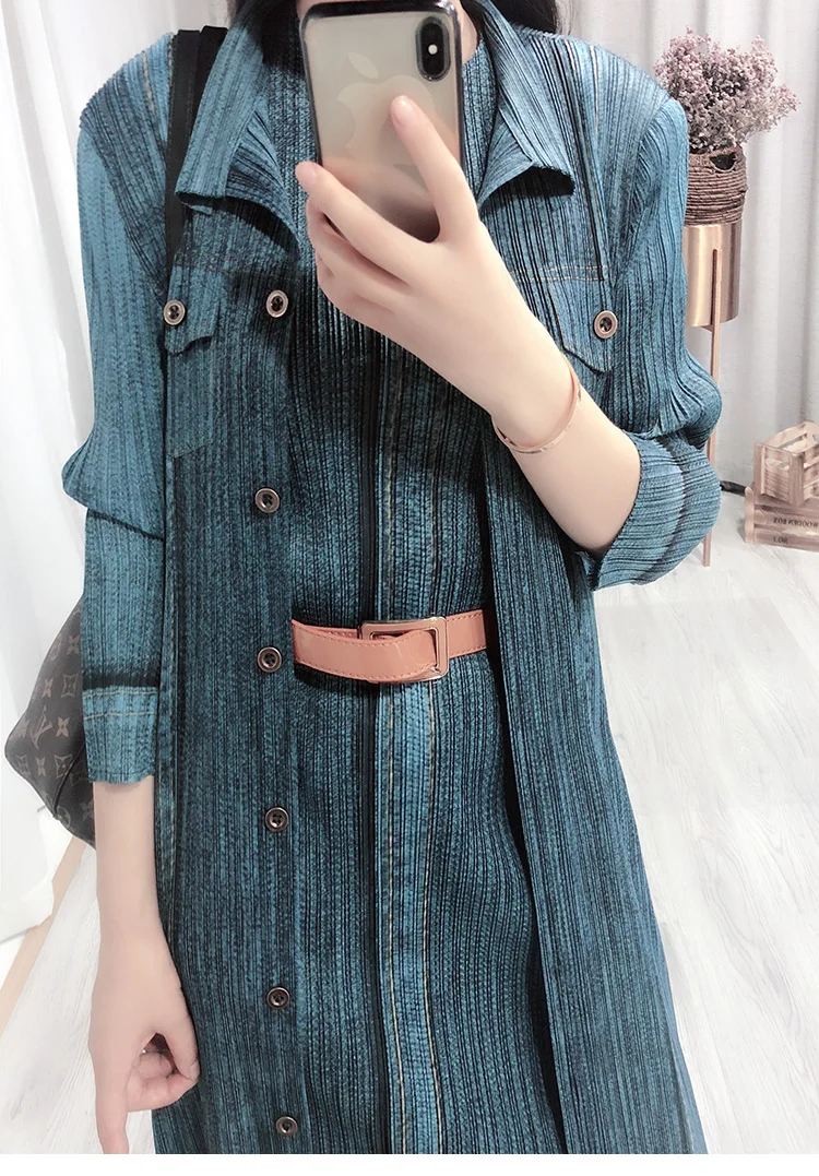 

Changpleat 2018 autumn new Daning printed Women Trench Miyak Pleated Single-breasted 3/4 sleeve Female Long Coats Fashion Tide