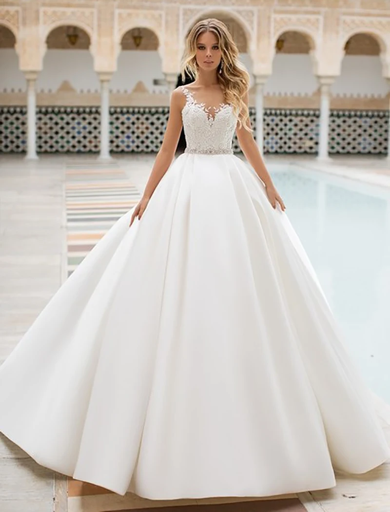 

Wedding Dress Ball Gown Lace Appliques Vestidos de novia Bridal Dress Backless Floor Length Sexy Turkey Wedding Gowns