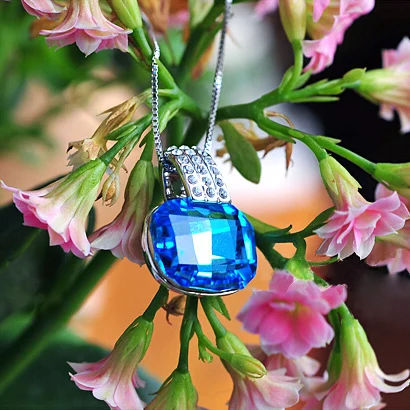 New Simple Design Full-Jewellery Blue Austrian Crystal Pendant Necklace 925 sterling silver Women Jewelry Free Ship | Украшения и