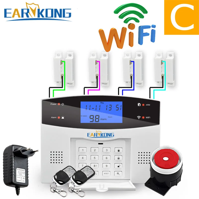 C Проводной и беспроводной 433 МГц, Wifi PSTN GSM домашняя охранная сигнализация Умный дом релейный выход приложение Русский Испанский 7 Язык - Цвет: C