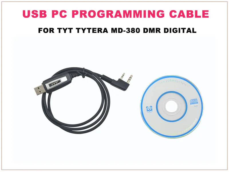 USB PC Programming Cable w/ software CD Driver for TYT Tytera DMR Digital Portable Two-way Radio MD-380 | Мобильные телефоны и
