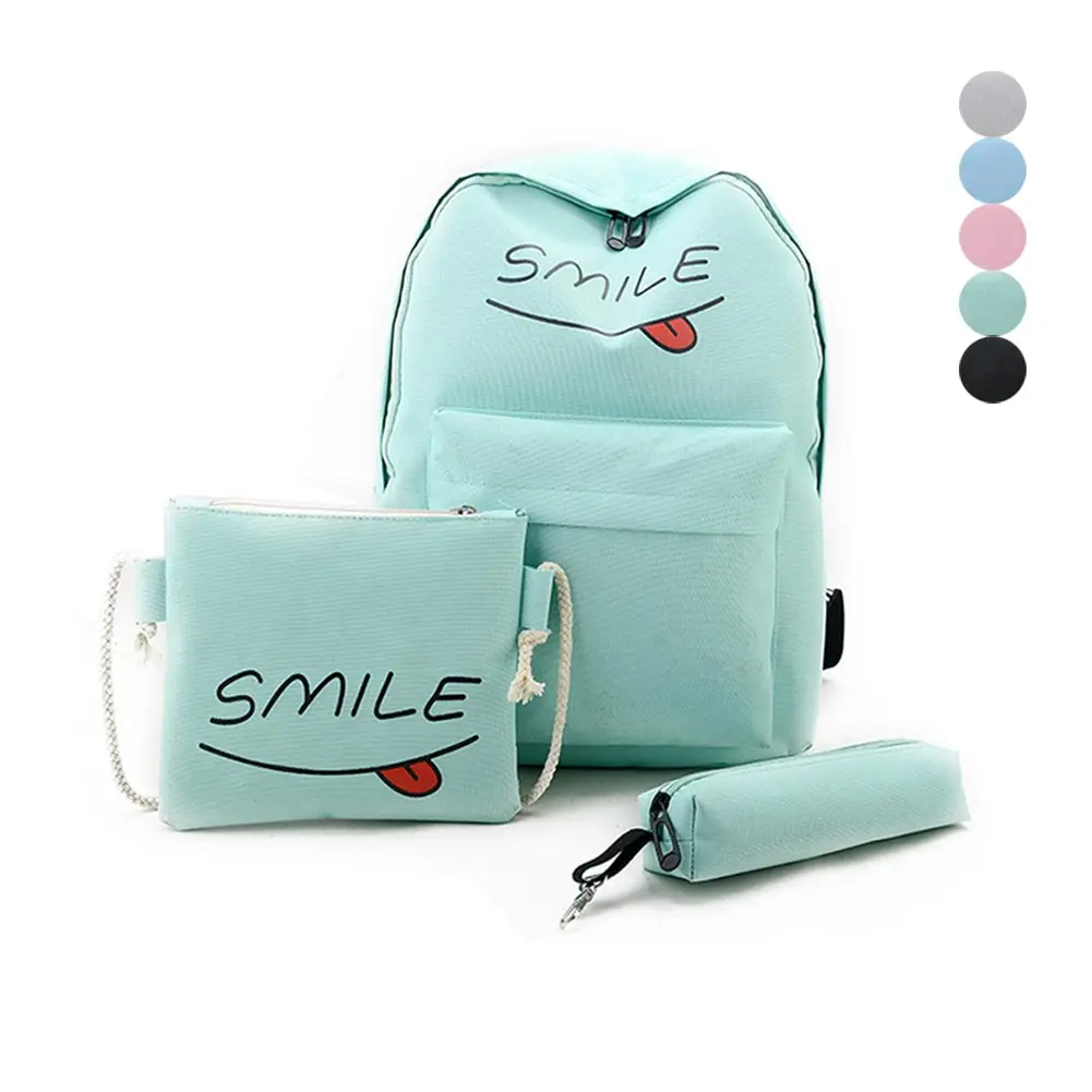 Милый холщовый рюкзак с улыбающимся принтом + сумка через плечо чехол карандаш