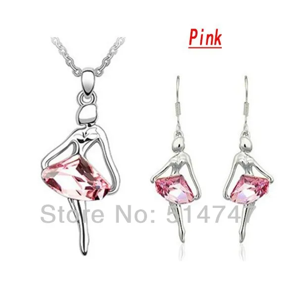Fashion 18k White Gold Plated Ballet Girl Angel Earrings Necklace Jewelry Sets Austria Crystal Free shipping JS137 | Украшения и