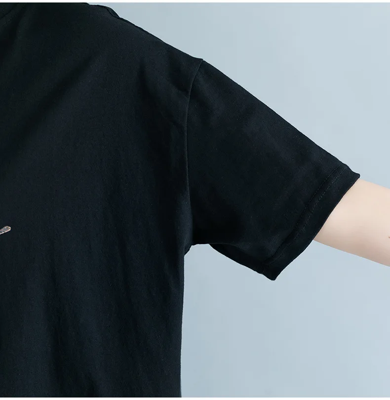 Большие женские Рубашки Топы свободные круглый вырез принт 2018 летний топ толстые