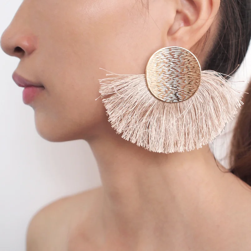 Женские богемные серьги с широкими кисточками MANILAI большие массивные Висячие из